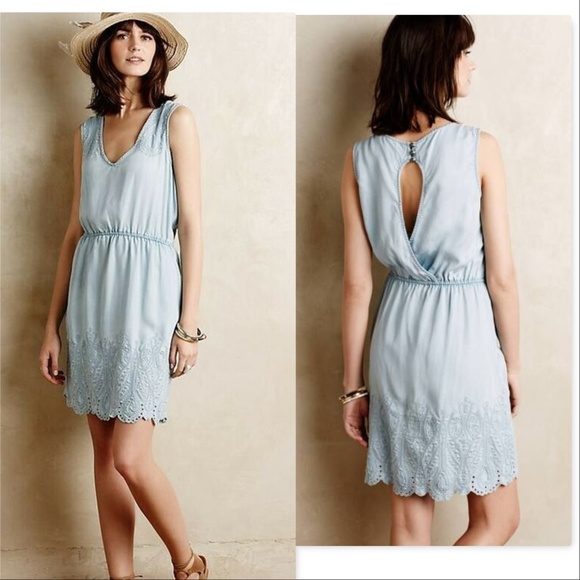 Anthro Holding Horses embroidered chambray dress - Picture 1 of 6